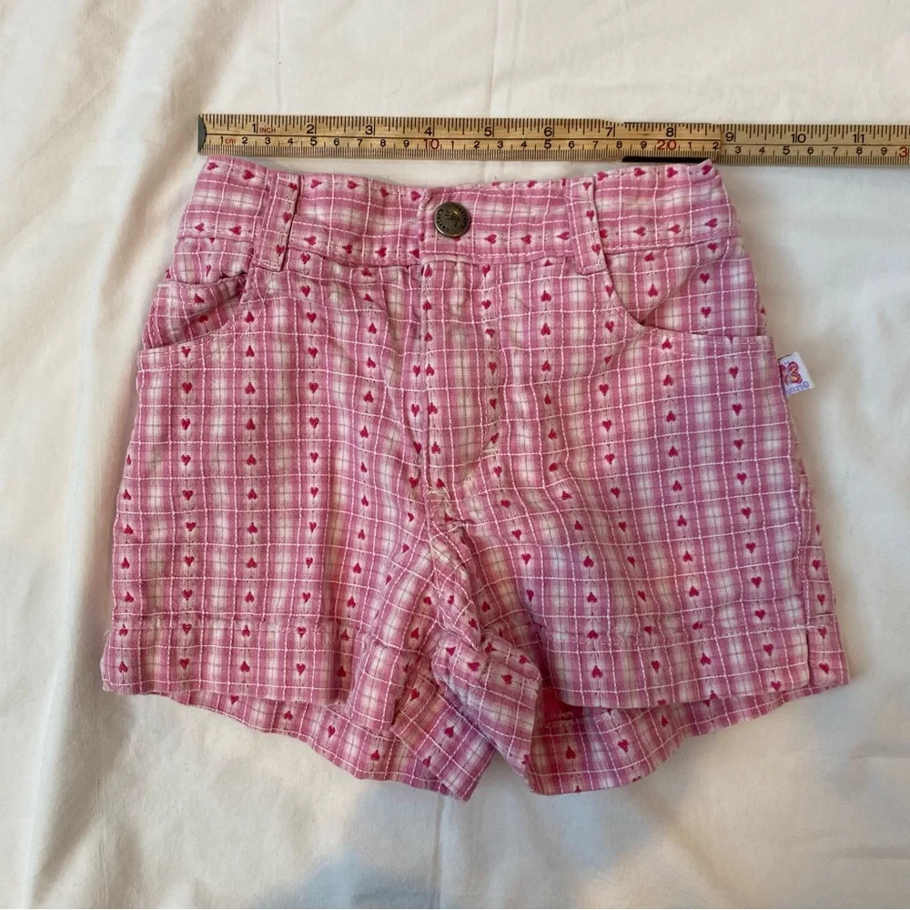 VINTAGE CARTERS Shorts Gingham Hearts Pink Woven Canvas White 3 3T 90s